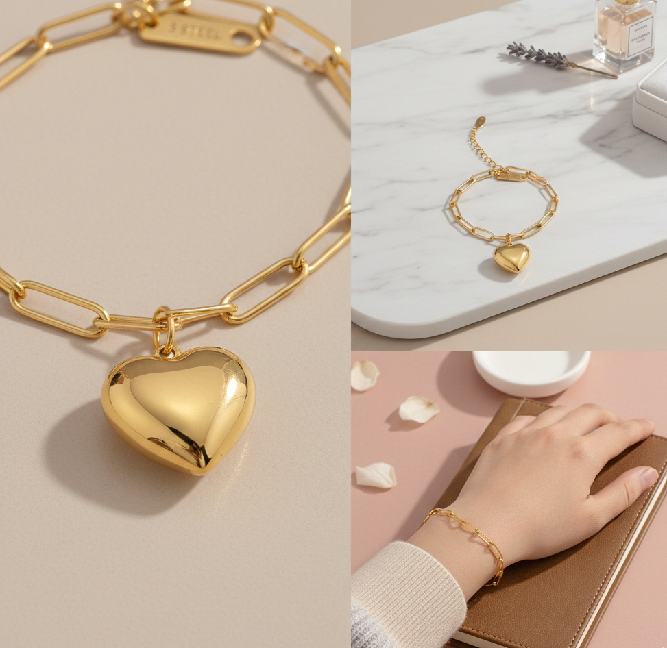 "Heart" Bracelet – 18K Guldpläterat Stål