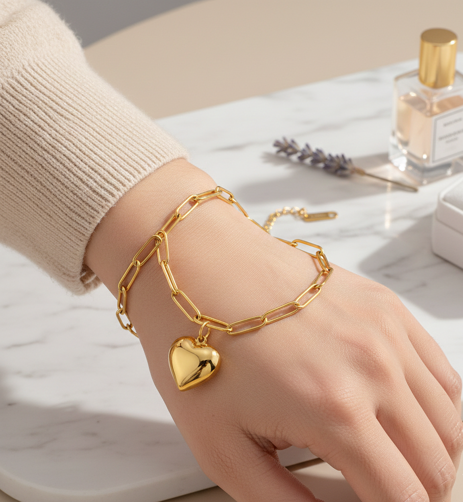 "Heart" Bracelet – 18K Guldpläterat Stål